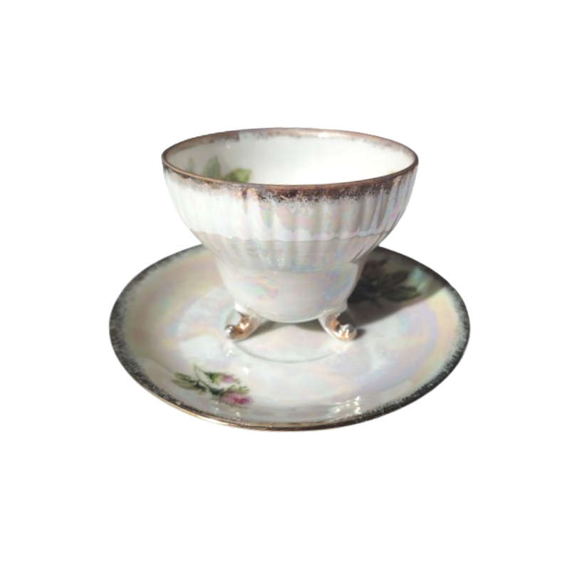 Beautiful Pearl Effect Footed cups and saucers Duo's