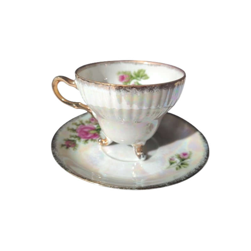 Beautiful Pearl Effect Footed cups and saucers Duo's