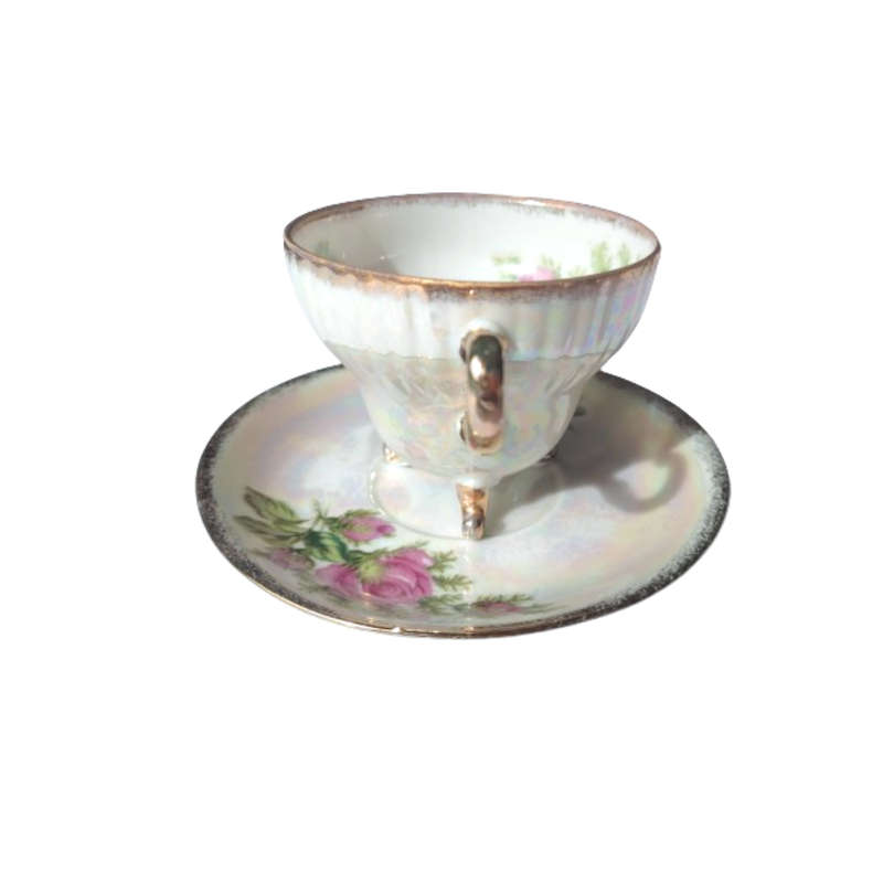 Beautiful Pearl Effect Footed cups and saucers Duo's