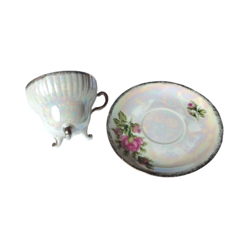 Beautiful Pearl Effect Footed cups and saucers Duo's