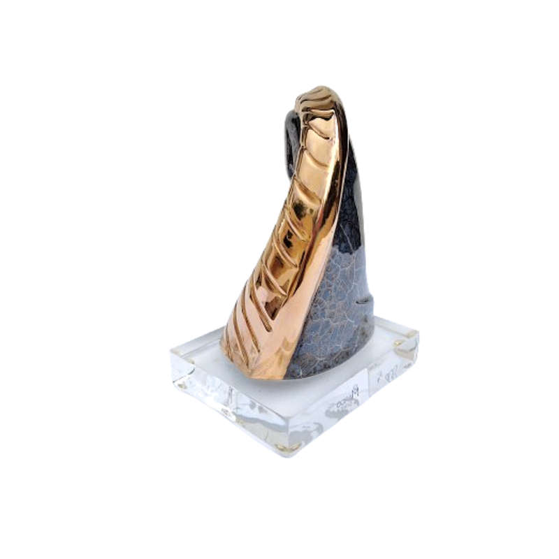 Original Marco Giner made in Spain Horse Bust Sculpture in Marbled Black with Gold Mane