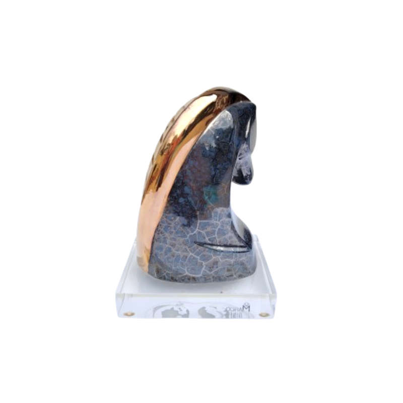 Original Marco Giner made in Spain Horse Bust Sculpture in Marbled Black with Gold Mane