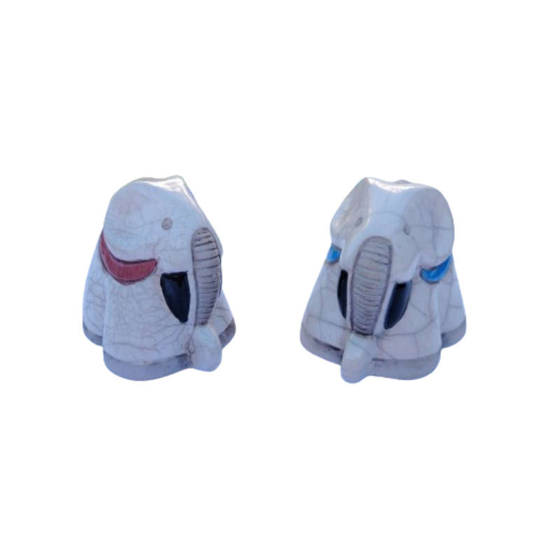 Pair of Raku Pottery Elephants Figurines