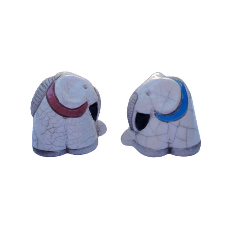 Pair of Raku Pottery Elephants Figurines