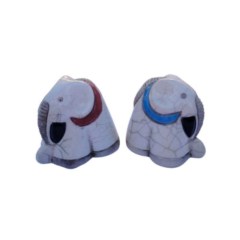 Pair of Raku Pottery Elephants Figurines