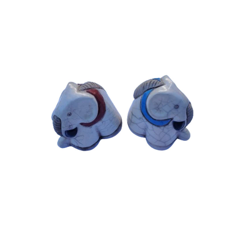 Pair of Raku Pottery Elephants Figurines