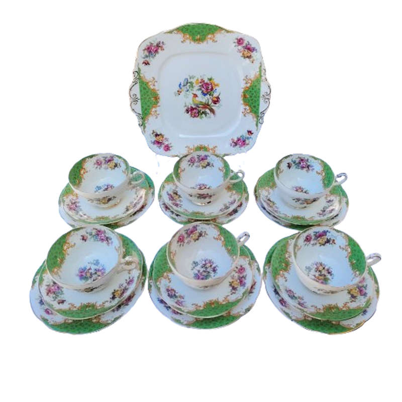 Paragon Fine Bone China Green Rockingham Tea Set