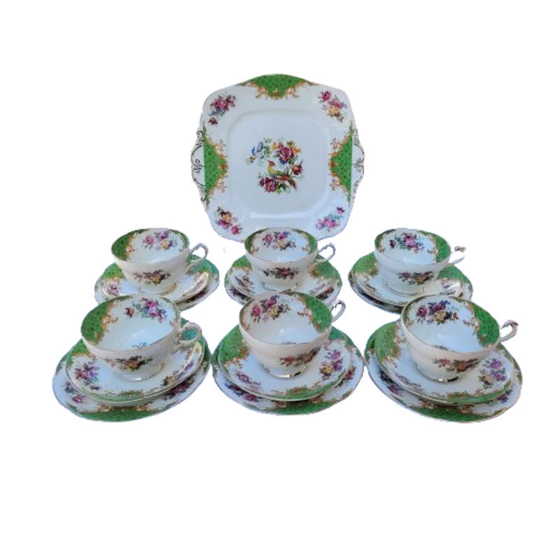 Paragon Fine Bone China Green Rockingham Tea Set