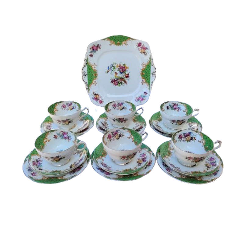 Paragon Fine Bone China Green Rockingham Tea Set