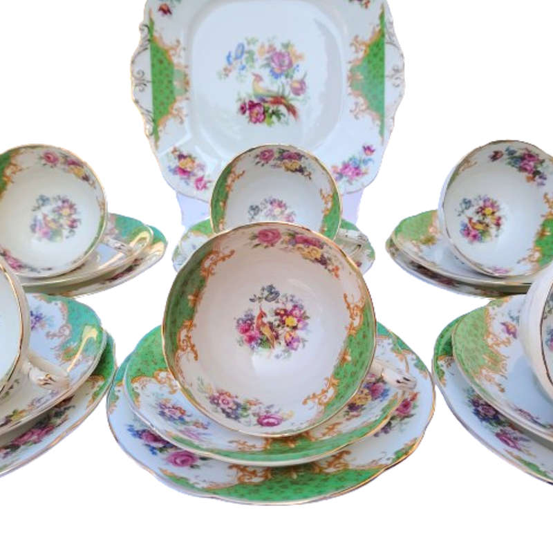 Paragon Fine Bone China Green Rockingham Tea Set