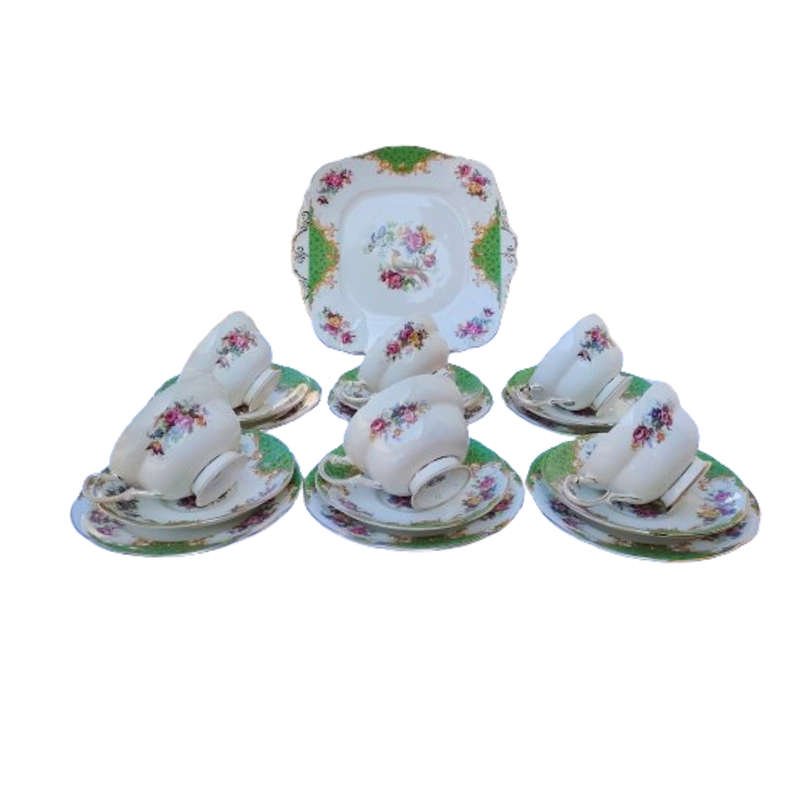 Paragon Fine Bone China Green Rockingham Tea Set