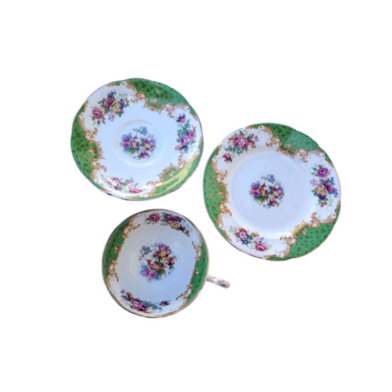 Paragon Fine Bone China Green Rockingham Tea Set