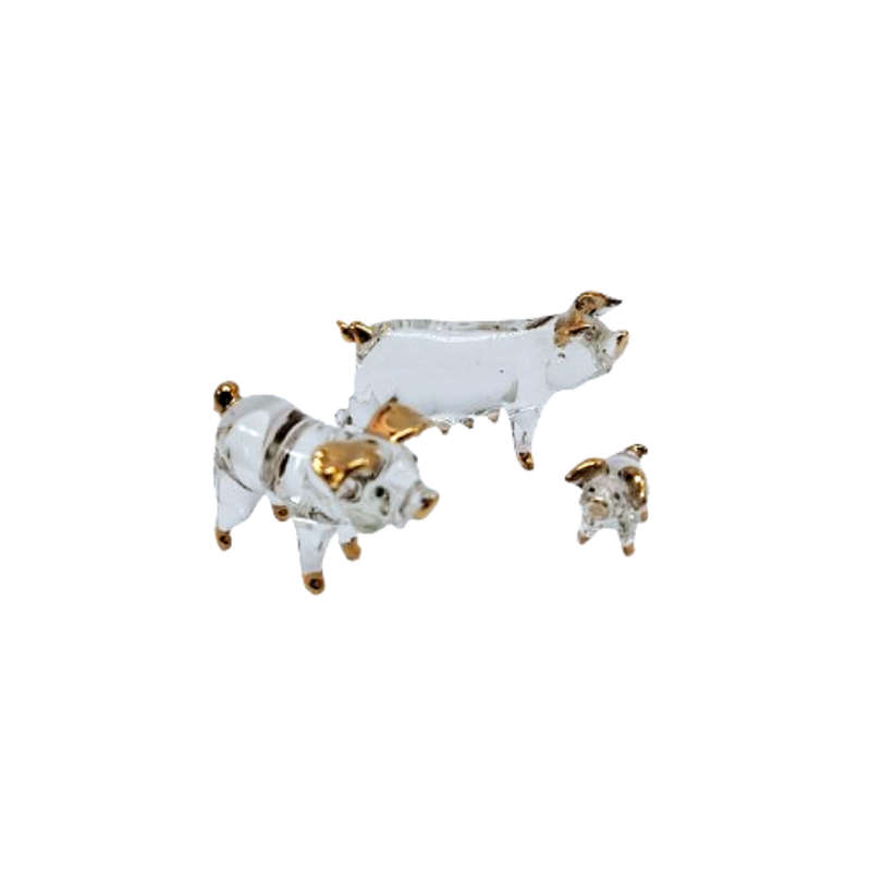 Glass Sweet Solid Pig Family with Gold Trim