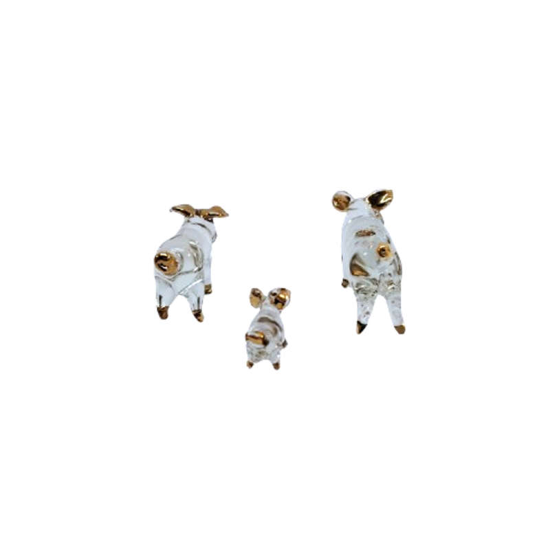 Glass Sweet Solid Pig Family with Gold Trim