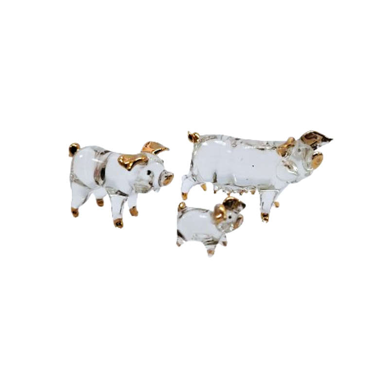 Glass Sweet Solid Pig Family with Gold Trim