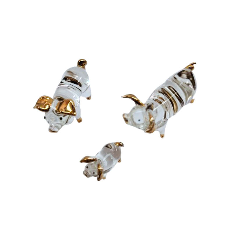 Glass Sweet Solid Pig Family with Gold Trim
