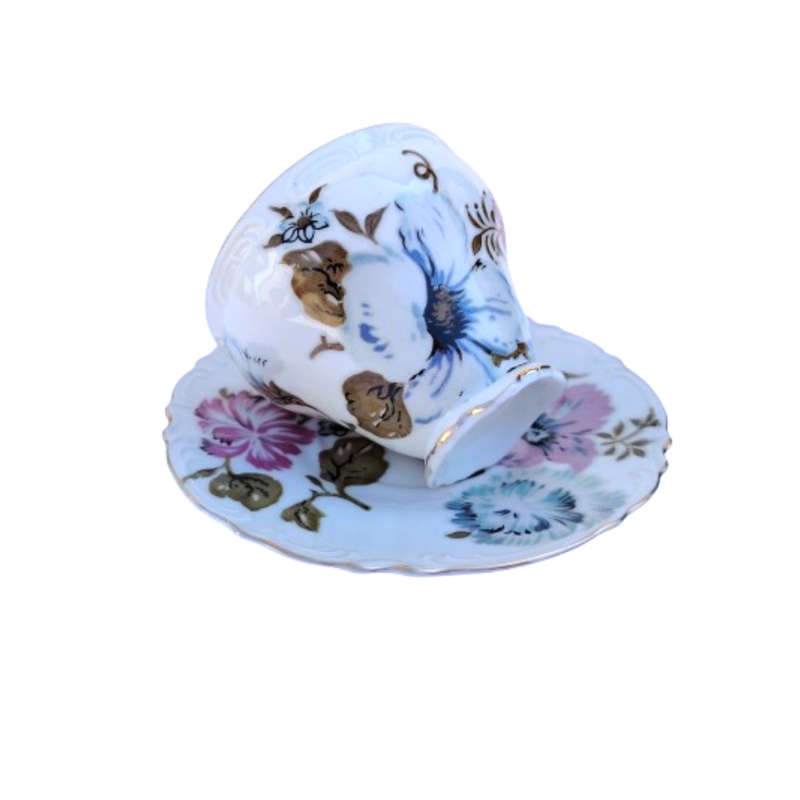 Very Pretty pink and Blue Flower Bone China Trio