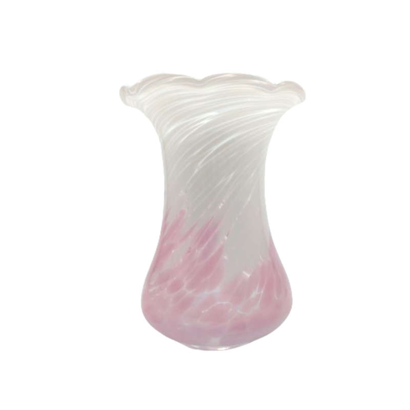 Opaque White and Pink Mottled Glass Vase