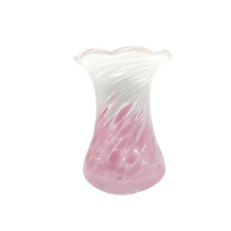 Opaque White and Pink Mottled Glass Vase