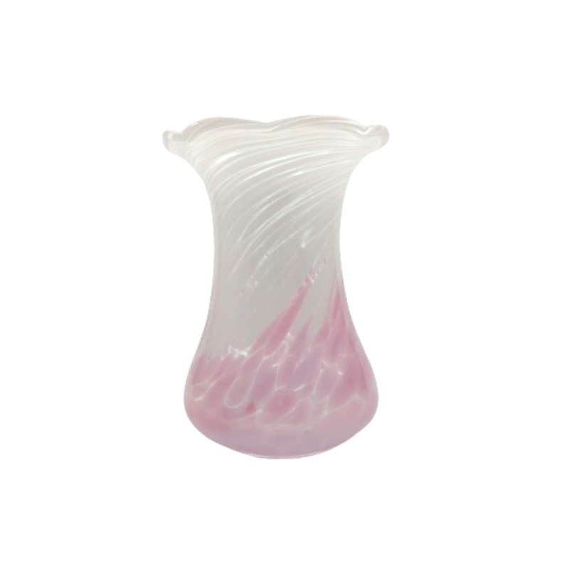 Opaque White and Pink Mottled Glass Vase