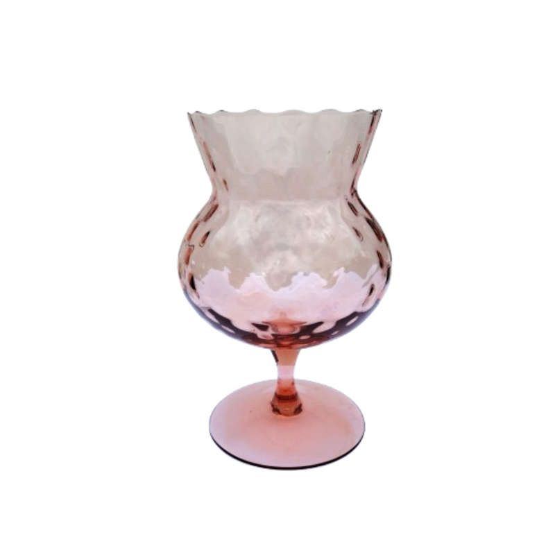 Mid-Century Italian Optic Pink Glass Stem Vase, probably Empoli Italy