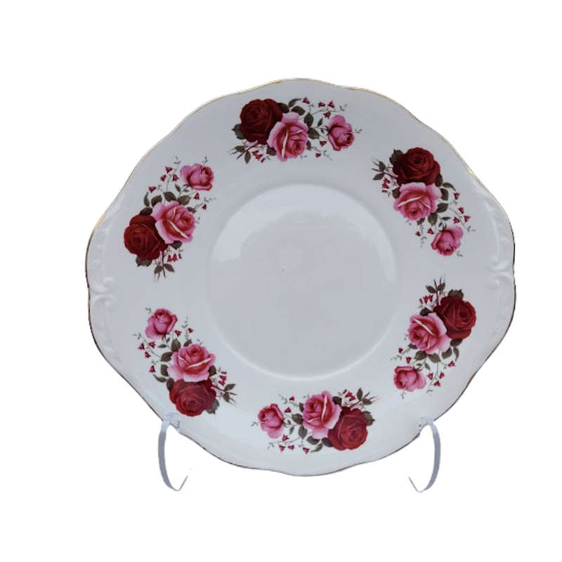 Queen Anne Fine Bone China Roses Cake Plate