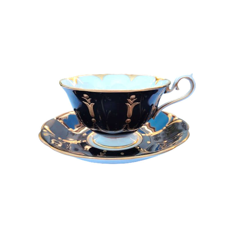 1940's Royal Albert England Black Raised Gold Gilt Avon shape duo