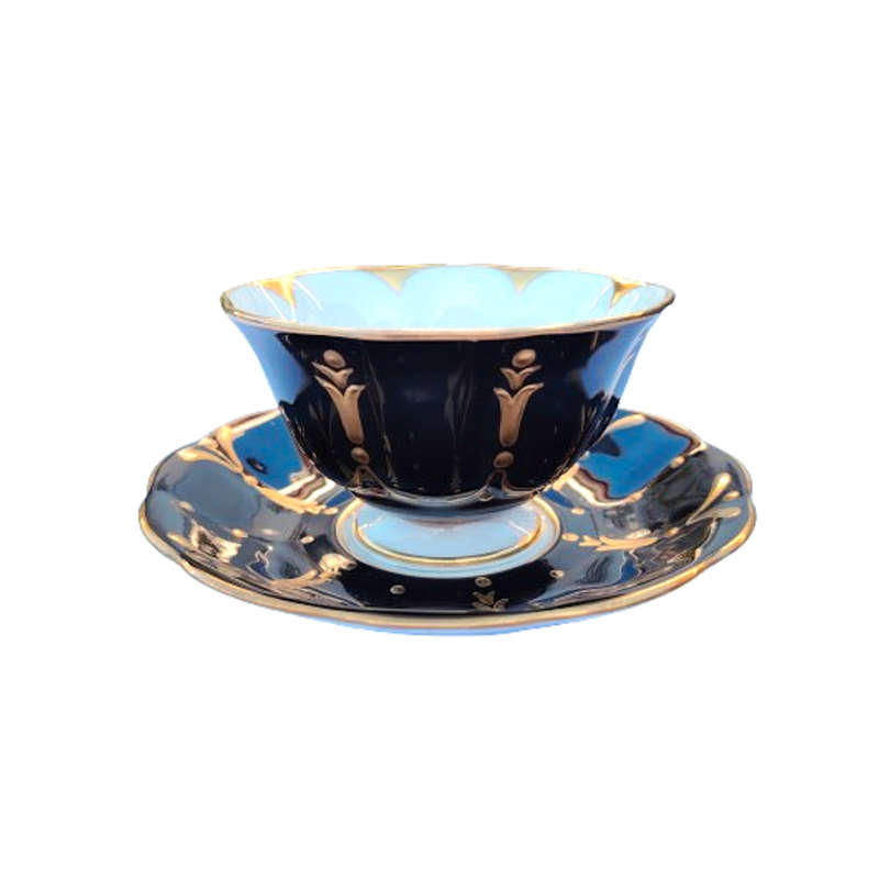 1940's Royal Albert England Black Raised Gold Gilt Avon shape duo