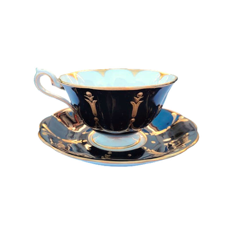 1940's Royal Albert England Black Raised Gold Gilt Avon shape duo