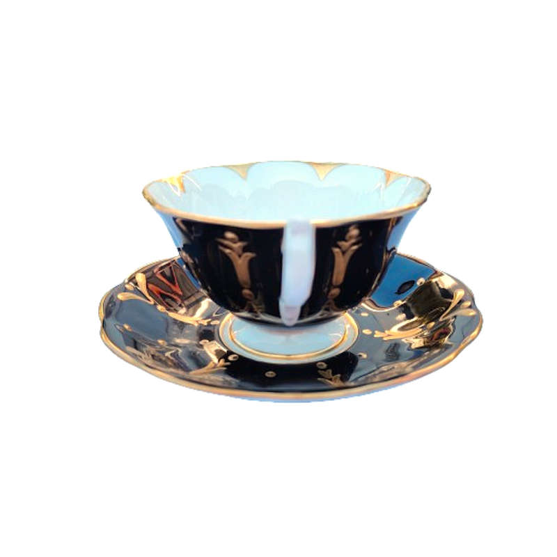 1940's Royal Albert England Black Raised Gold Gilt Avon shape duo