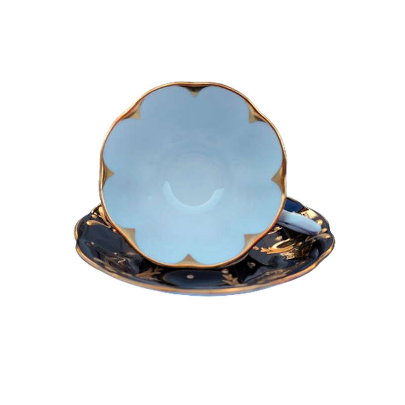 1940's Royal Albert England Black Raised Gold Gilt Avon shape duo