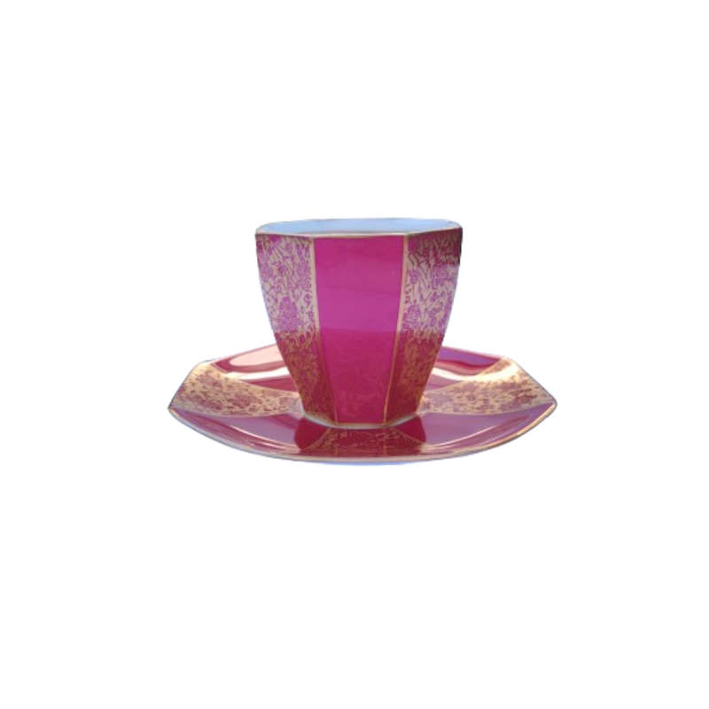 Royal Doulton Art Deco Raspberry and Gold Duo Demitasse