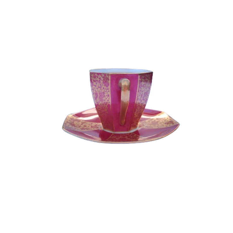Royal Doulton Art Deco Raspberry and Gold Duo Demitasse