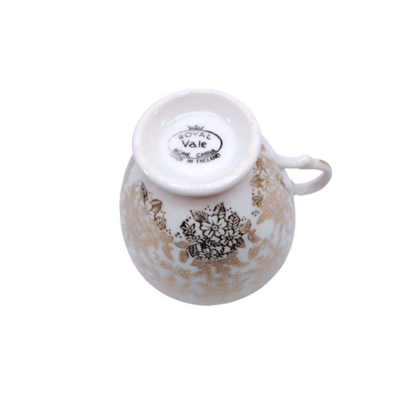 Royal Vale Gold filigree Gold scalloped rims Tea set