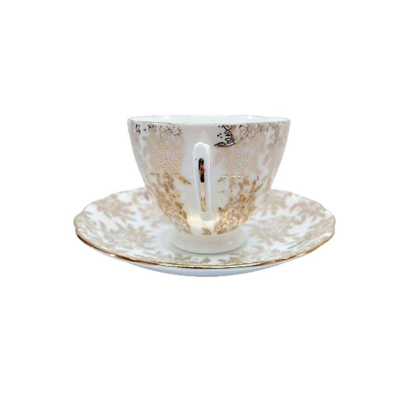 Royal Vale Gold filigree Gold scalloped rims Tea set