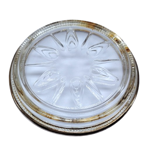 Set of four cut glass and silver coasters in stand