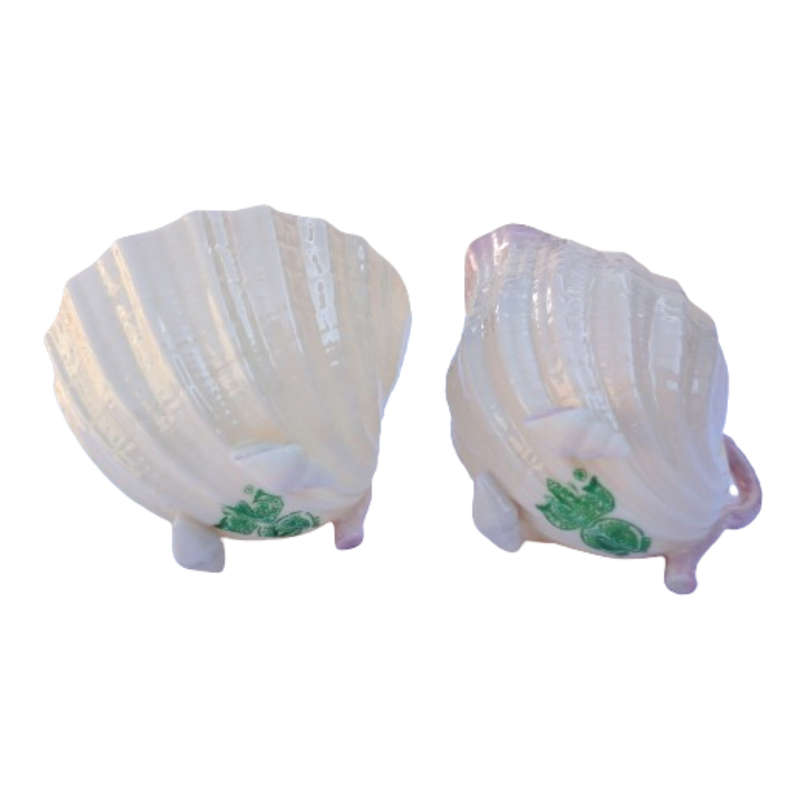 Rare Belleek Neptune Shell Pink Luster Milk Jug and Sugar Bowl