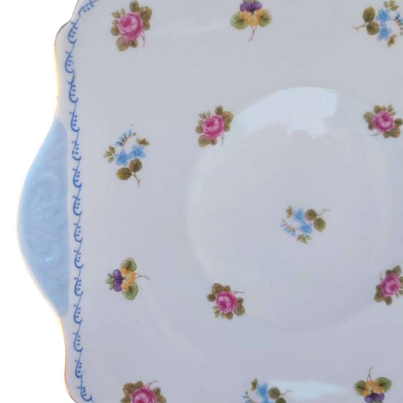 Shelley Cake Plate Pansies, Roses and Forget-me-nots