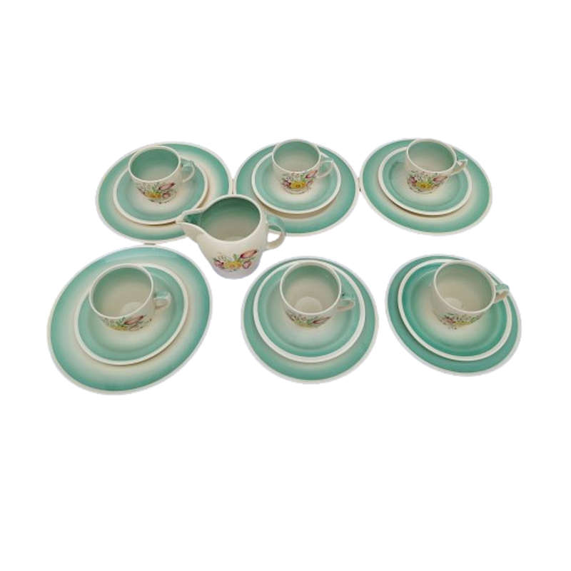 Royal Vale Bone China with blue & grey leaf  Tea Set