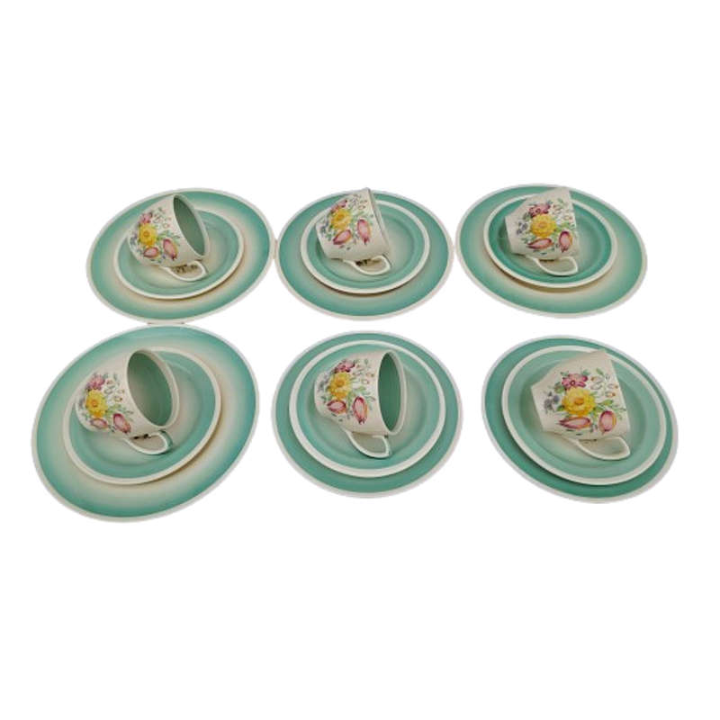 Royal Vale Bone China with blue & grey leaf  Tea Set