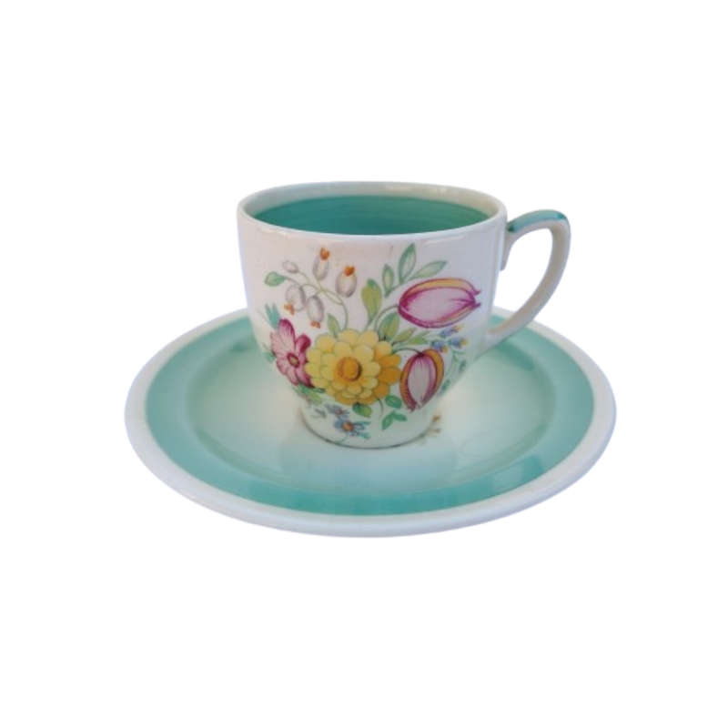 Royal Vale Bone China with blue & grey leaf  Tea Set