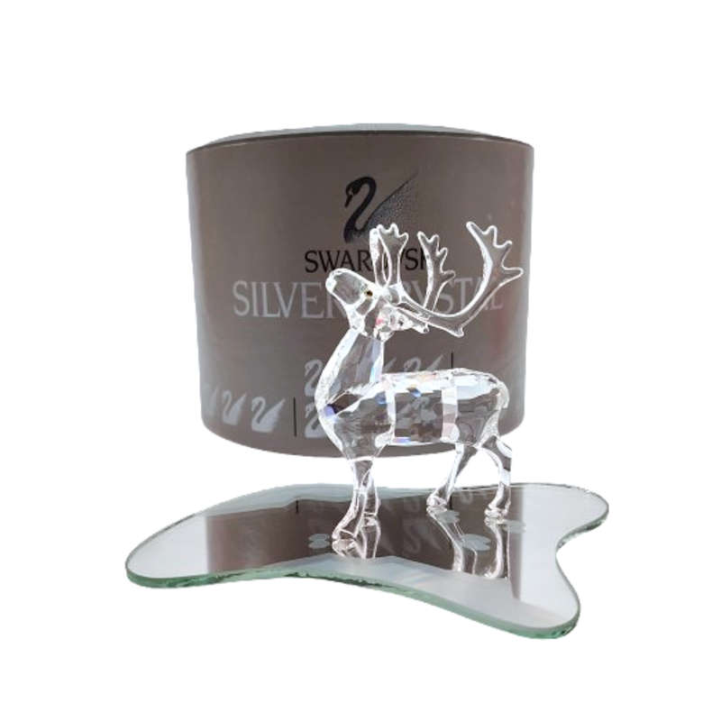 Swarovski Crystal Figurine, Reindeer on Mirror Christmas