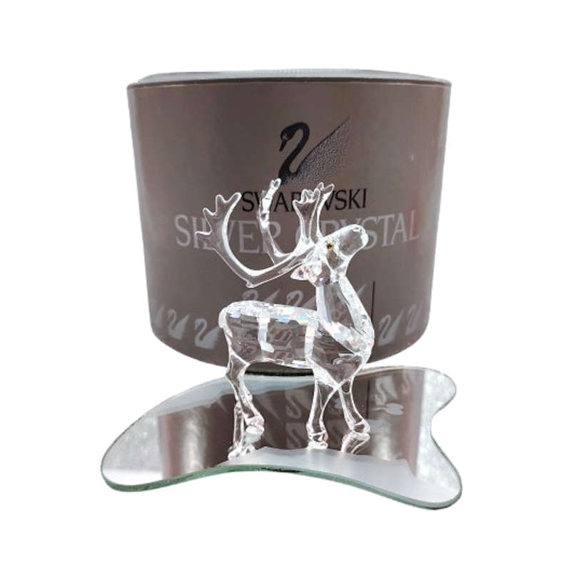 Swarovski Crystal Figurine, Reindeer on Mirror Christmas