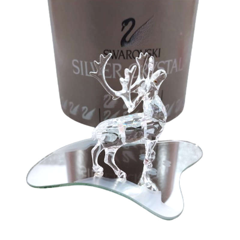 Swarovski Crystal Figurine, Reindeer on Mirror Christmas