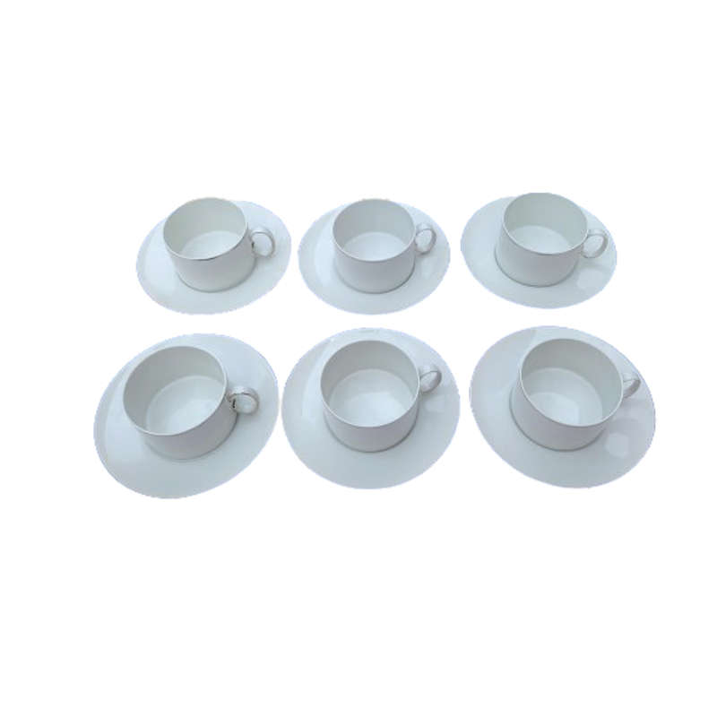 Thomas German Porcelain White with Silver trim 6 x Cups and Saucers