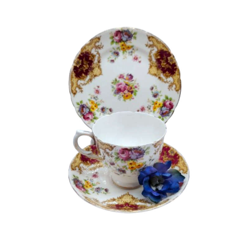 Tuscan Burgundy Provence Teacup Trio Set - High Tea at Home