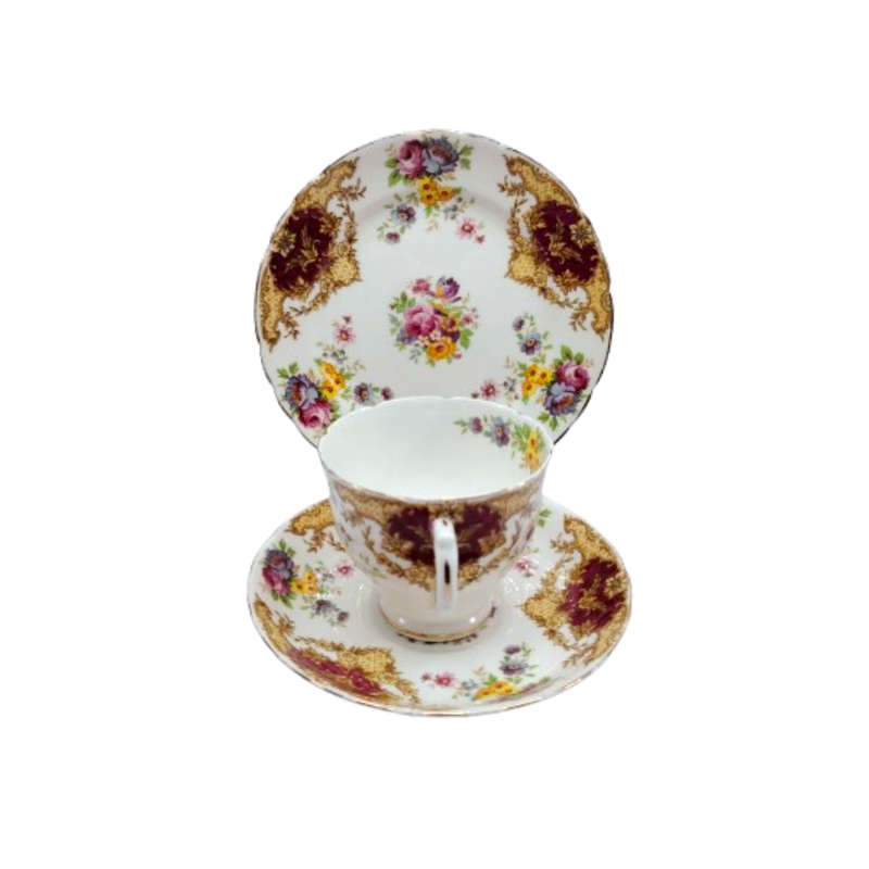 Tuscan Burgundy Provence Teacup Trio Set - High Tea at Home