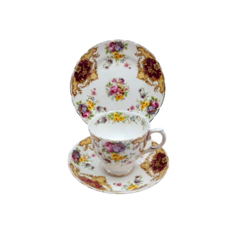 Tuscan Burgundy Provence Teacup Trio Set - High Tea at Home
