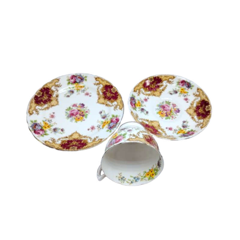 Tuscan Burgundy Provence Teacup Trio Set - High Tea at Home