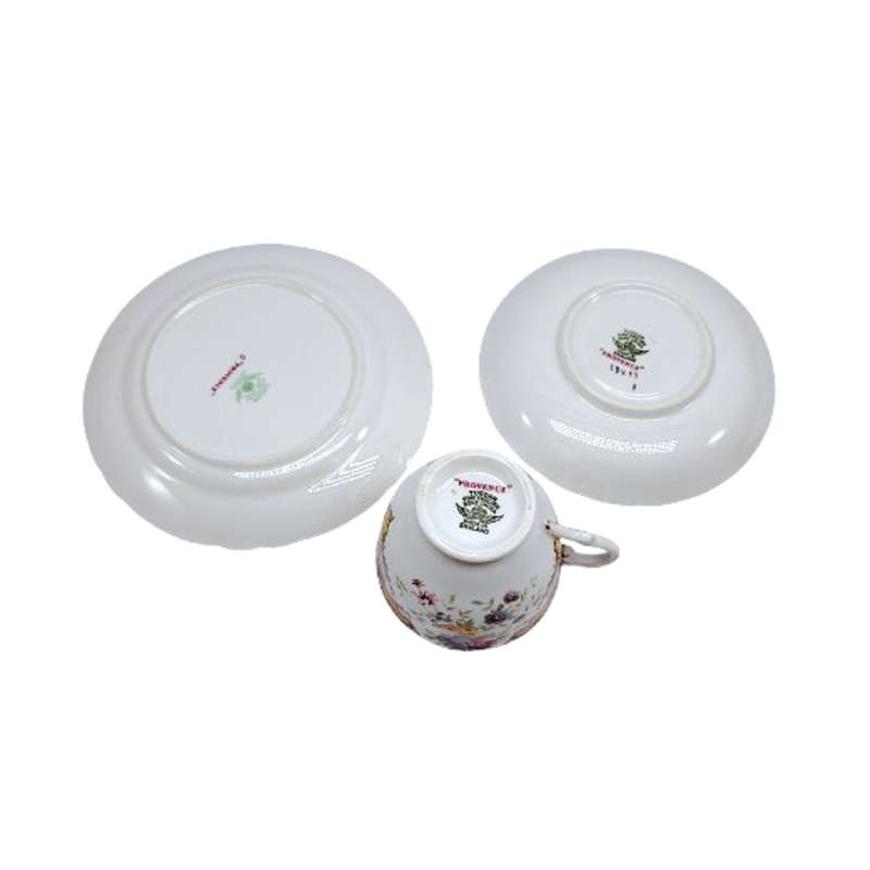 Tuscan Burgundy Provence Teacup Trio Set - High Tea at Home